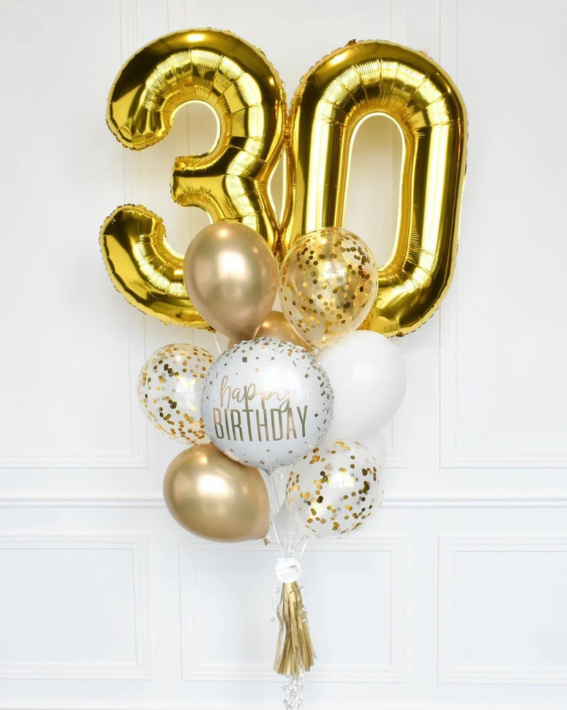 Birthday Ballon Bouquet (Gold, Black, White)